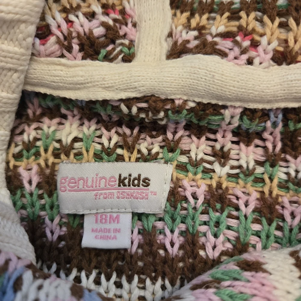 Vintage Y2k Genuine Kids By Oshkosh Colorful Knit Hooded Cardigan